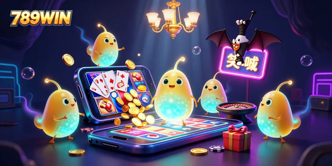 Experience wins at 789WIN with vibrant casino elements and animated glowworms lighting the scene.