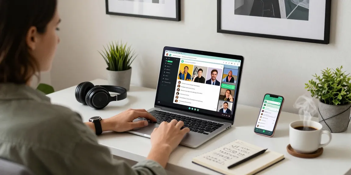 User engaging with WhatsApp電腦版 in a modern home office during daylight, enhancing productivity and connectivity.
