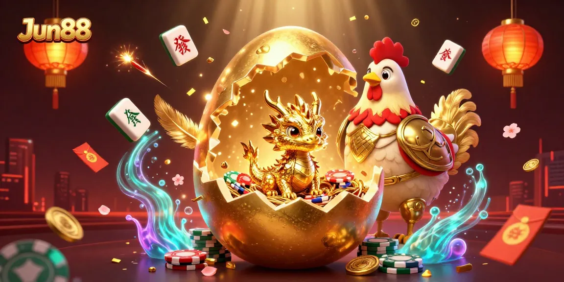 Experience thrilling gameplay at Jun88 with golden dragon and poker chips in a vibrant casino scene.