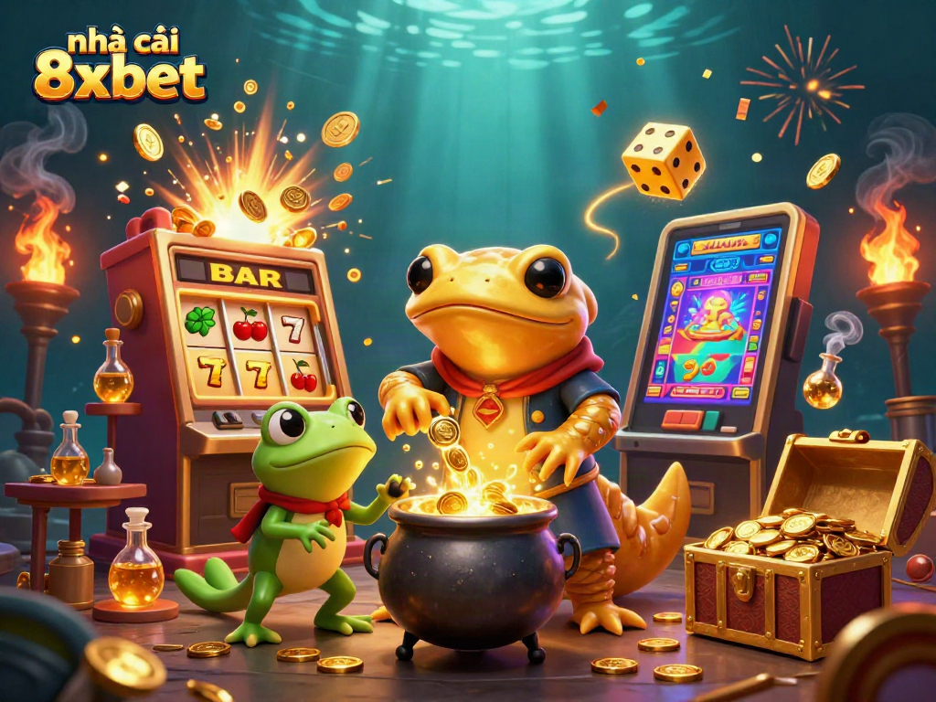 nhà cái 8xbet presents creative 3D illustration of gambling-themed transformation scene