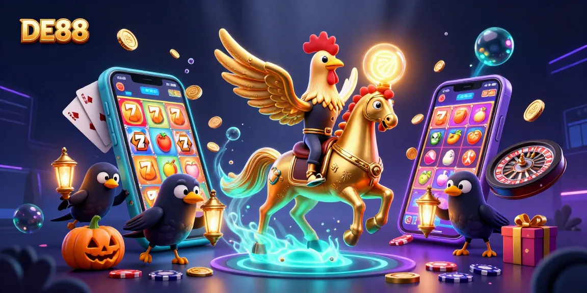 Win big with DE88 slots and vibrant casino visuals in a captivating digital illustration.