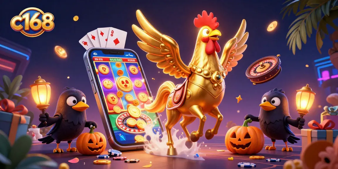 Experience the vibrant thrill of c168 casino with a golden rooster, slot games, and dynamic gameplay.